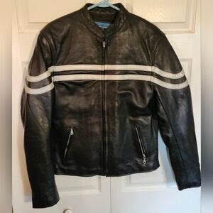 X Elements Moto Black Leather Full Zip Quilted Heavy Jacket Unisex XL *READ*